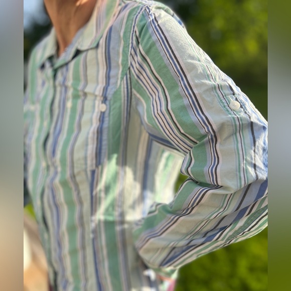 Jones New York Sport Vintage Blue and Green Casual Button Down Shirt L - Picture 9 of 10